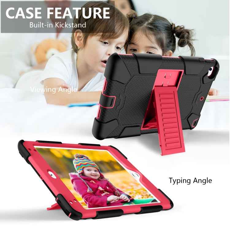 Shockproof Two-color Silicone Protection Shell for iPad Mini 2019 & 4, with Holder (Rose Red+Blue)