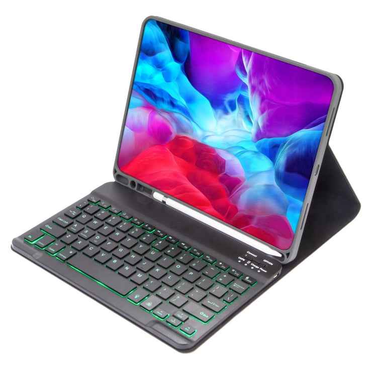 X-11BS Skin Plain Texture Detachable Bluetooth Keyboard Tablet Case for iPad Pro 11 inch 2020 / 2018, with Pen Slot & Backlight, Black Keyboard