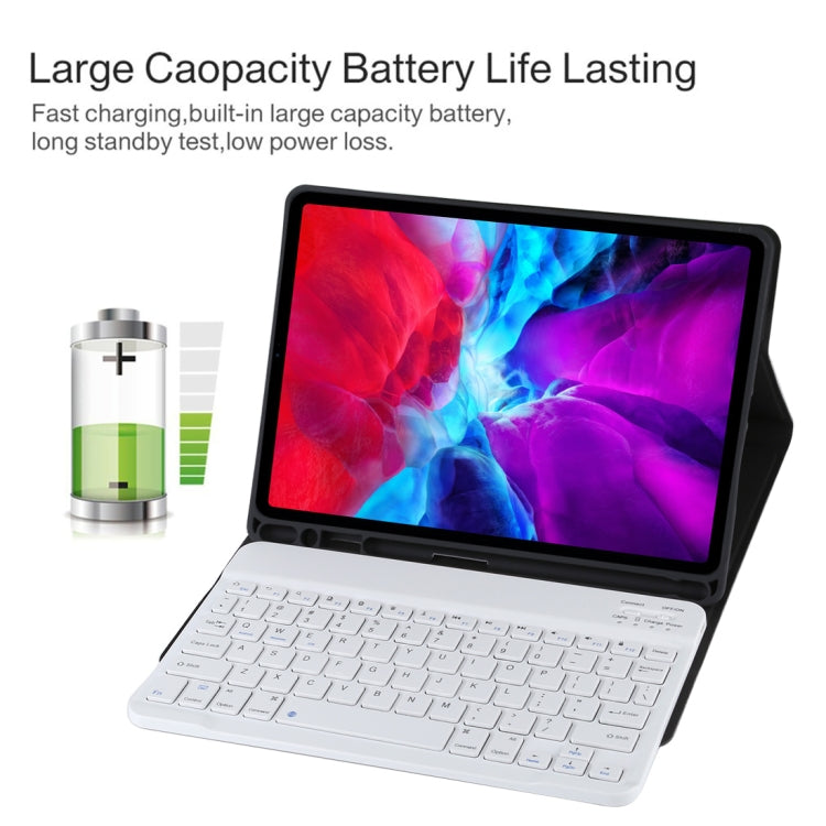 TG11B Detachable Bluetooth White Keyboard + Microfiber Leather Tablet Case for iPad Pro 11 inch (2020), with Pen Slot & Holder