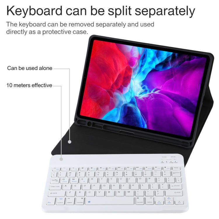 TG11B Detachable Bluetooth White Keyboard + Microfiber Leather Tablet Case for iPad Pro 11 inch (2020), with Pen Slot & Holder
