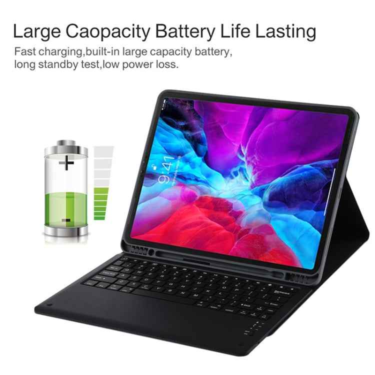 T129 Detachable Bluetooth Black Keyboard Microfiber Leather Tablet Case for iPad Pro 12.9 inch (2020), with Holder