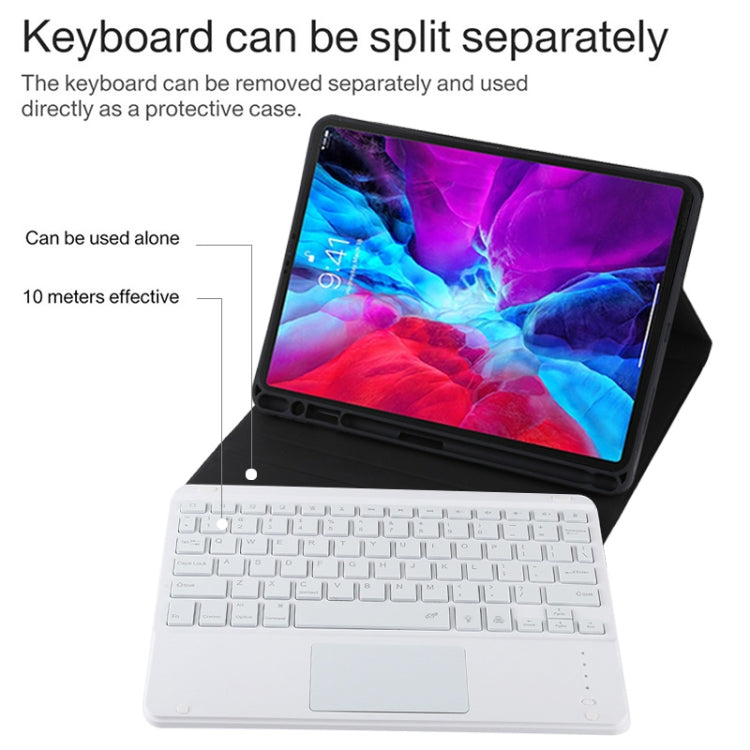 TG11BCS Detachable Bluetooth White Keyboard Microfiber Leather Tablet Case for iPad Pro 11 inch (2020), with Backlight & Touchpad & Pen Slot & Holder, White Keyboard