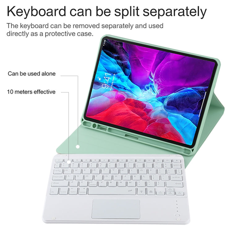 TG11BCS Detachable Bluetooth White Keyboard Microfiber Leather Tablet Case for iPad Pro 11 inch (2020), with Backlight & Touchpad & Pen Slot & Holder, White Keyboard
