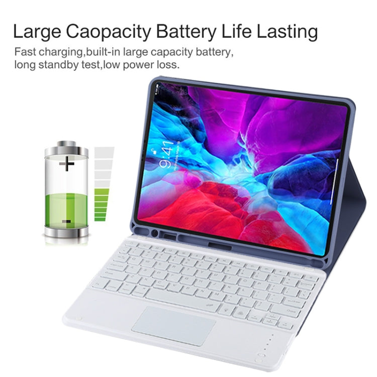 TG11BCS Detachable Bluetooth White Keyboard Microfiber Leather Tablet Case for iPad Pro 11 inch (2020), with Backlight & Touchpad & Pen Slot & Holder, White Keyboard