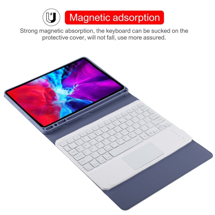 TG11BCS Detachable Bluetooth White Keyboard Microfiber Leather Tablet Case for iPad Pro 11 inch (2020), with Backlight & Touchpad & Pen Slot & Holder, White Keyboard