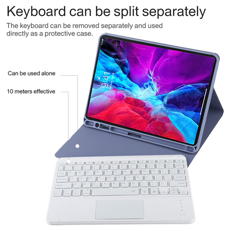 TG11BCS Detachable Bluetooth White Keyboard Microfiber Leather Tablet Case for iPad Pro 11 inch (2020), with Backlight & Touchpad & Pen Slot & Holder, White Keyboard