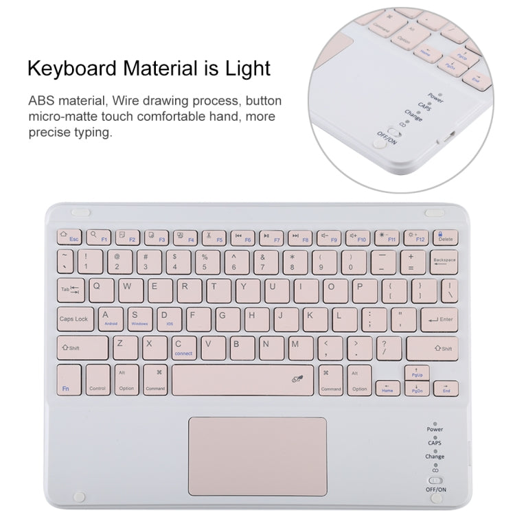 TG-102BC Detachable Bluetooth Pink Keyboard + Microfiber Leather Tablet Case for iPad 10.2 inch / iPad Air (2019), with Touch Pad & Pen Slot & Holder