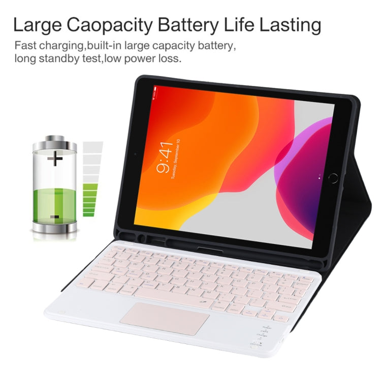TG-102BC Detachable Bluetooth Pink Keyboard + Microfiber Leather Tablet Case for iPad 10.2 inch / iPad Air (2019), with Touch Pad & Pen Slot & Holder