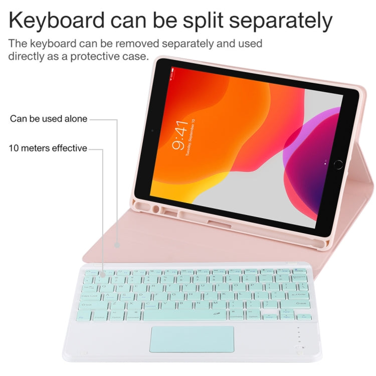 TG-102BC Detachable Bluetooth Green Keyboard + Microfiber Leather Tablet Case for iPad 10.2 inch / iPad Air (2019), with Touch Pad & Pen Slot & Holder, Green Keyboard