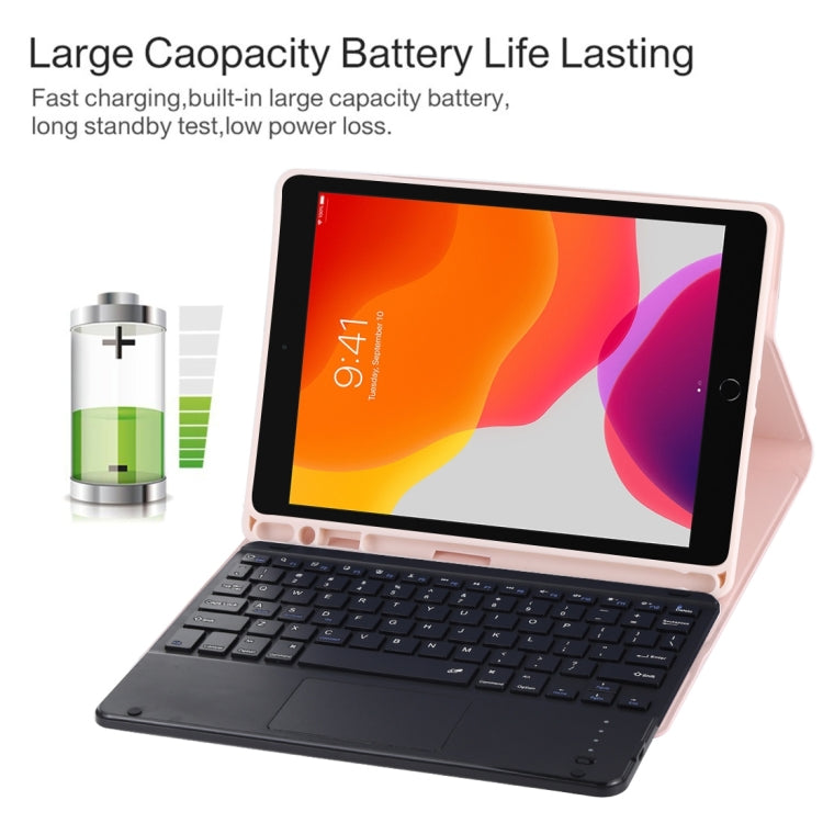 TG109BC Detachable Bluetooth Black Keyboard + Microfiber Leather Tablet Case for iPad Air 2020, with Touch Pad & Pen Slot & Holder