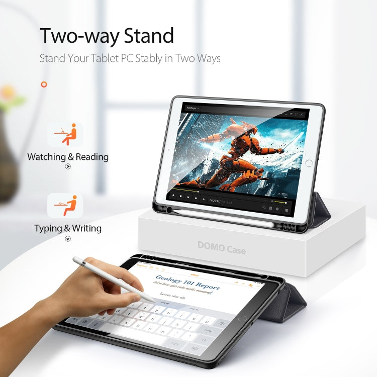 For iPad 10.2 DUX DUCIS Domo Series Horizontal Flip Magnetic PU Leather Case with Three-folding Holder & Pen Slot & Sleep / Wake-up Function