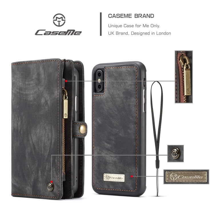 For iPhone XS Max CaseMe Detachable Multifunctional Horizontal Flip Leather Case with Card Slot & Holder & Zipper Wallet & Photo Frame