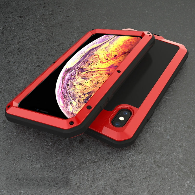 For iPhone XS Max Waterproof Dustproof Shockproof Aluminum Alloy + Tempered Glass + Silicone Case