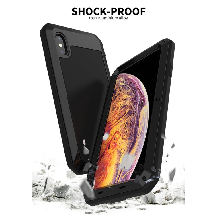 For iPhone XS Max Waterproof Dustproof Shockproof Aluminum Alloy + Tempered Glass + Silicone Case