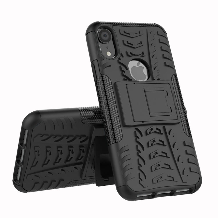 For iPhone XR Tire Texture TPU+PC Shockproof Case with Holder