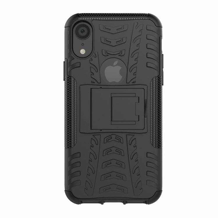 For iPhone XR Tire Texture TPU+PC Shockproof Case with Holder