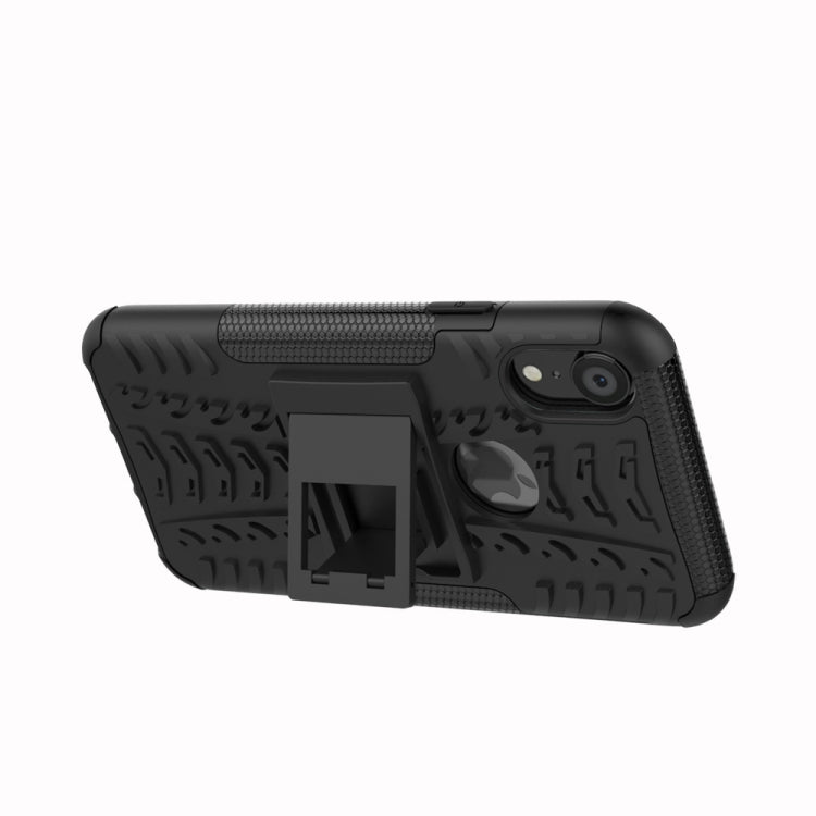 For iPhone XR Tire Texture TPU+PC Shockproof Case with Holder