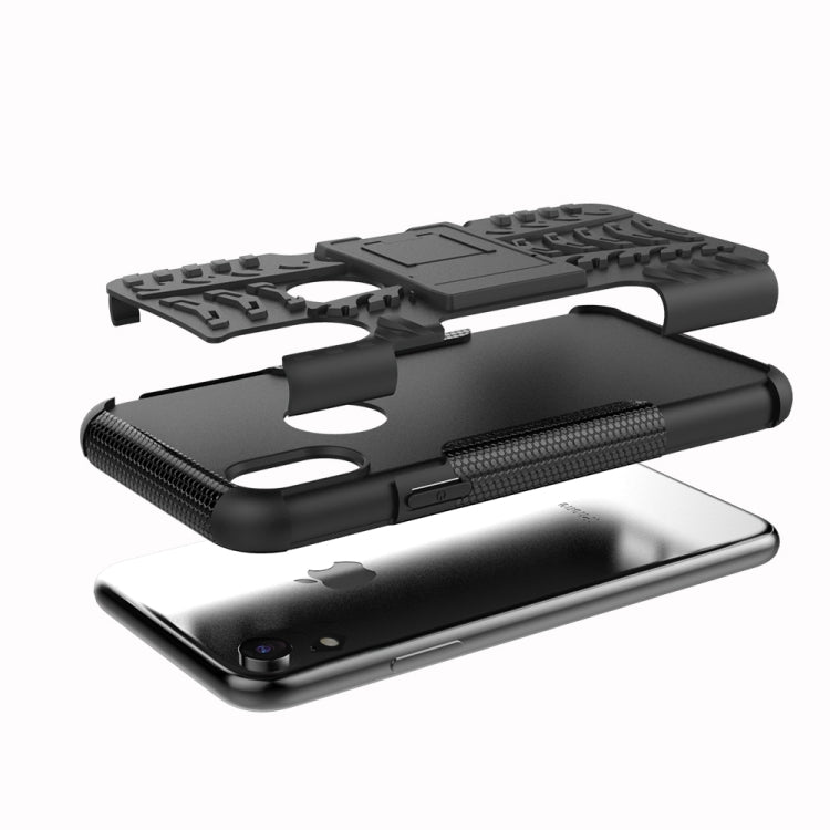 For iPhone XR Tire Texture TPU+PC Shockproof Case with Holder