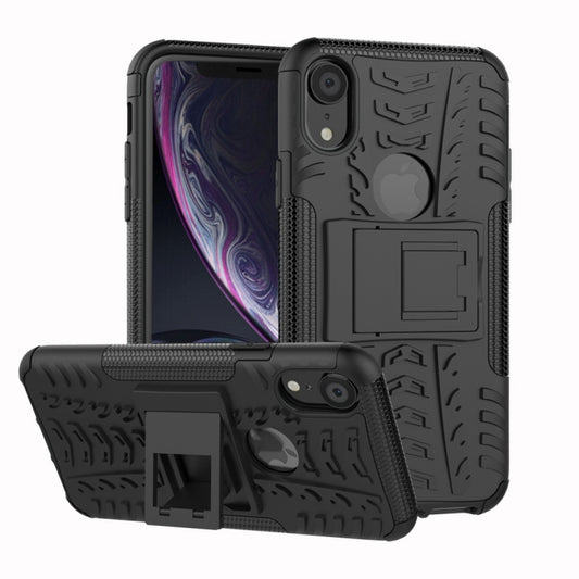 For iPhone XR Tire Texture TPU+PC Shockproof Case with Holder