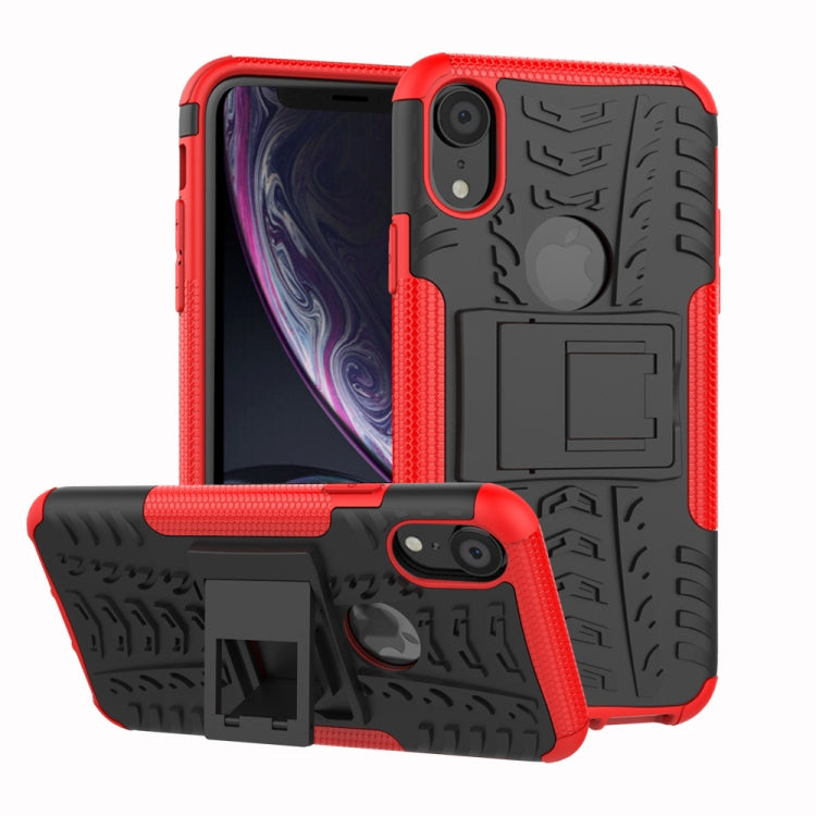 For iPhone XR Tire Texture TPU+PC Shockproof Case with Holder