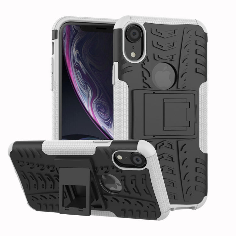 For iPhone XR Tire Texture TPU+PC Shockproof Case with Holder