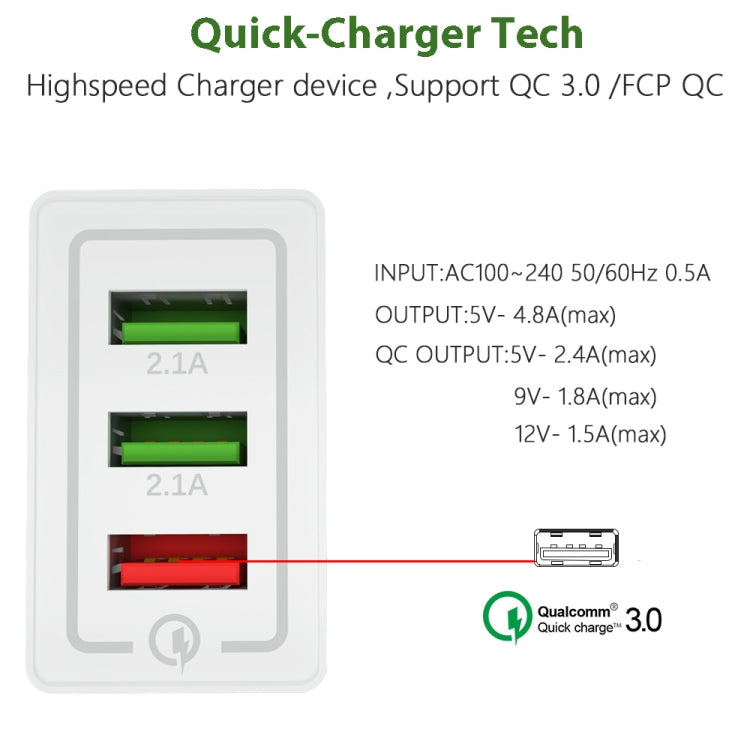 AR-QC-03 2.1A 3 USB Ports Quick Charger Travel Charger, US Plug, AR-QC-03 US, AR-QC-03 US Plug Blue