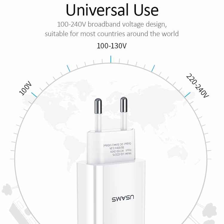 USAMS US-CC075 T18 2.1A Single USB Travel Charger, EU Plug