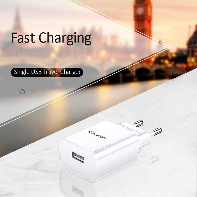 USAMS US-CC075 T18 2.1A Single USB Travel Charger, EU Plug