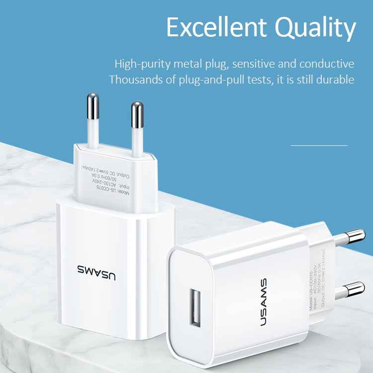 USAMS US-CC075 T18 2.1A Single USB Travel Charger, EU Plug