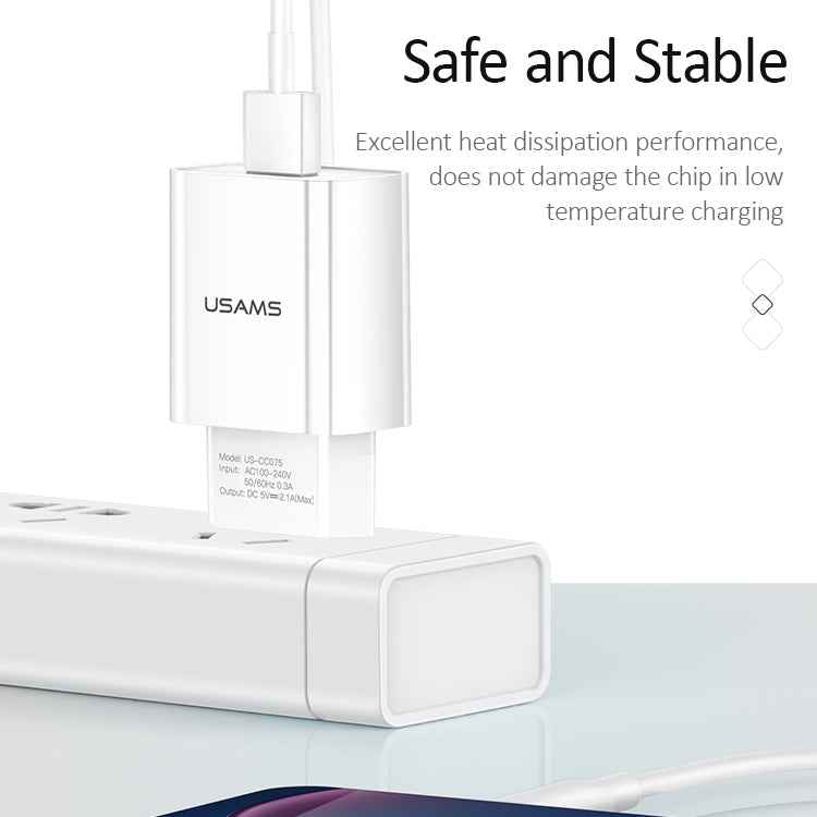 USAMS US-CC075 T18 2.1A Single USB Travel Charger, EU Plug