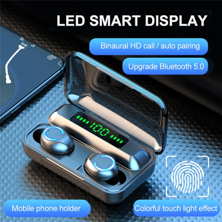 F9-9 TWS CVC8.0 Noise Cancelling Bluetooth Earphone with Charging Box, Support Touch Lighting Effect & Three-screen LED Power Display & Power Bank & Mobile Phone Holder & HD Call & Voice Assistant