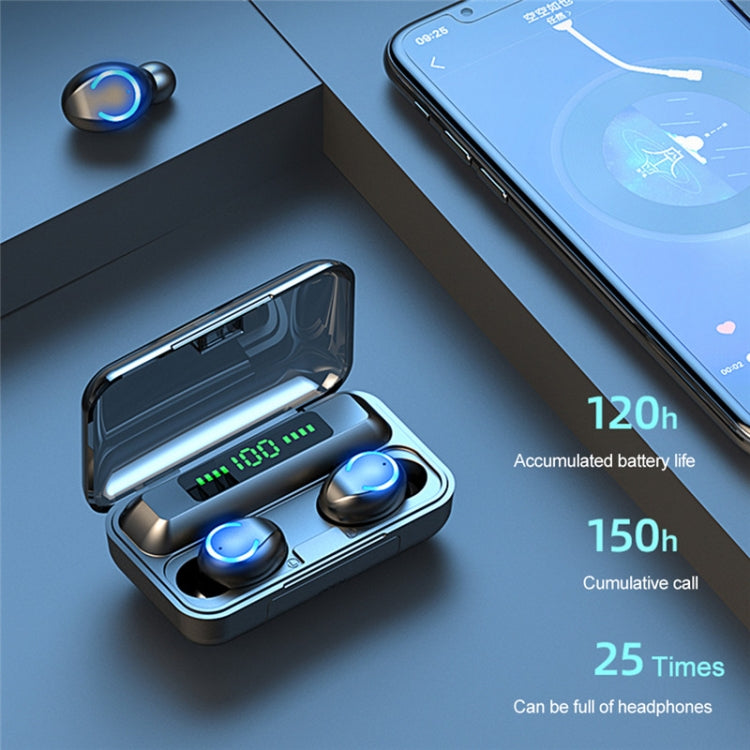 F9-9 TWS CVC8.0 Noise Cancelling Bluetooth Earphone with Charging Box, Support Touch Lighting Effect & Three-screen LED Power Display & Power Bank & Mobile Phone Holder & HD Call & Voice Assistant
