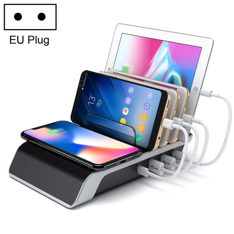 UD09 4 USB Ports Qi Standard Wireless Charger Phone Desktop Stand Holder, EU Plug, EU Plug