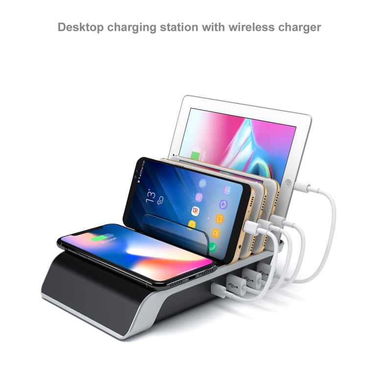 UD09 4 USB Ports Qi Standard Wireless Charger Phone Desktop Stand Holder, EU Plug, EU Plug