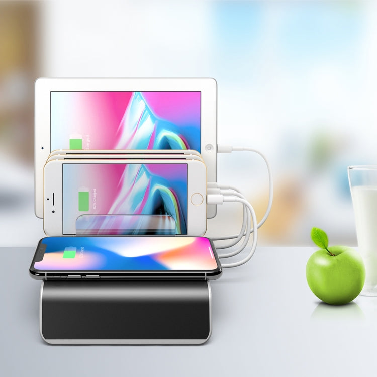 UD09 4 USB Ports Qi Standard Wireless Charger Phone Desktop Stand Holder, EU Plug, EU Plug