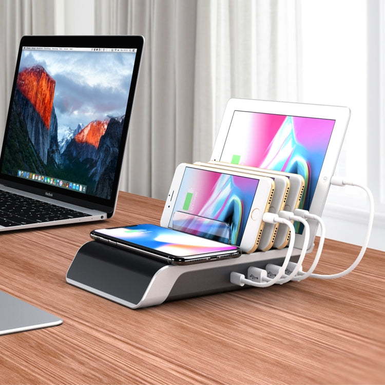 UD09 4 USB Ports Qi Standard Wireless Charger Phone Desktop Stand Holder, EU Plug, EU Plug
