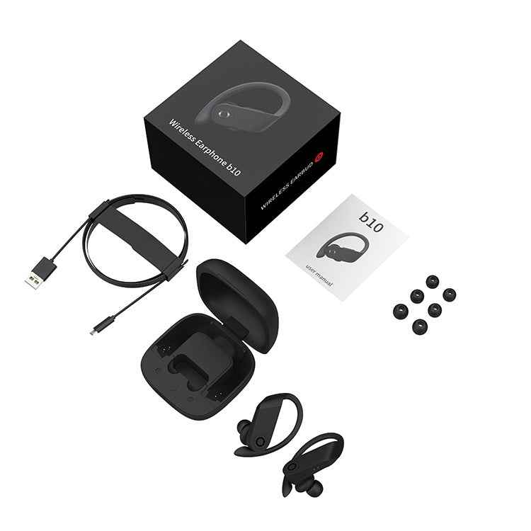 b10 TWS Bluetooth 5.0 Hanging Ear Wireless Bluetooth Sports Earphone with Magnetic Charging Box, Support Call & Siri & Charging Box Wireless Charging