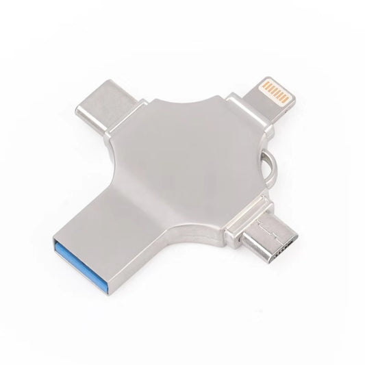 Cross 4 in 1 128GB 8 Pin + Micro USB + USB-C / Type-C + USB 3.0 Metal Flash Disk