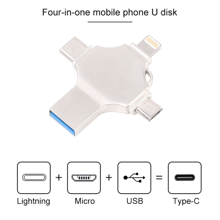 Cross 4 in 1 128GB 8 Pin + Micro USB + USB-C / Type-C + USB 3.0 Metal Flash Disk
