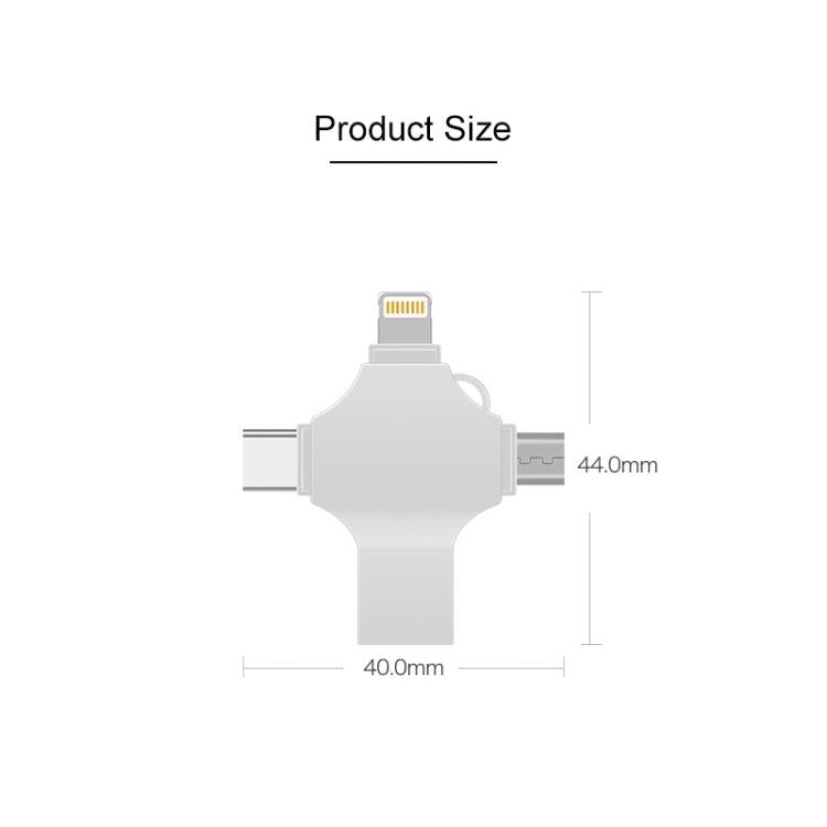 Cross 4 in 1 128GB 8 Pin + Micro USB + USB-C / Type-C + USB 3.0 Metal Flash Disk