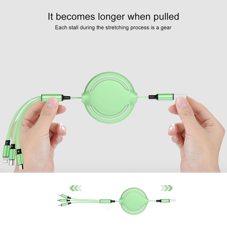 Câble de chargement rétractable 3 en 1 USB vers USB-C / Type-C + 8 broches + Micro USB 3,5 A en silicone liquide