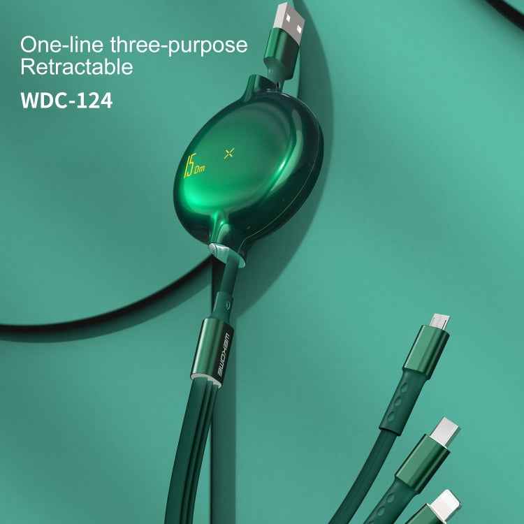 WK WDC-124 3A 3 In 1 8 Pin + Type-C / USB-C + Micro USB Bona Series Telescopic Charging Data Cable, Length: 1.5m
