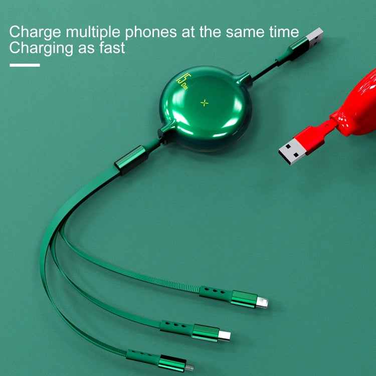 WK WDC-124 3A 3 In 1 8 Pin + Type-C / USB-C + Micro USB Bona Series Telescopic Charging Data Cable, Length: 1.5m