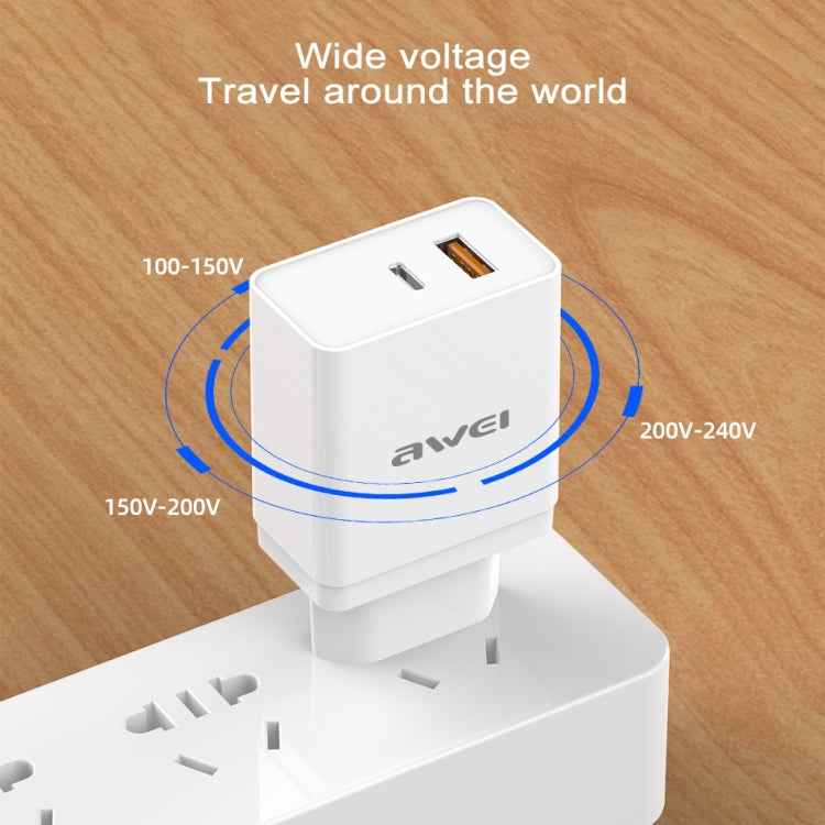 awei C-980 18W PD USB-C / Type-C + QC 3.0 USB Interface Fast Charging Travel Charger, EU Plug