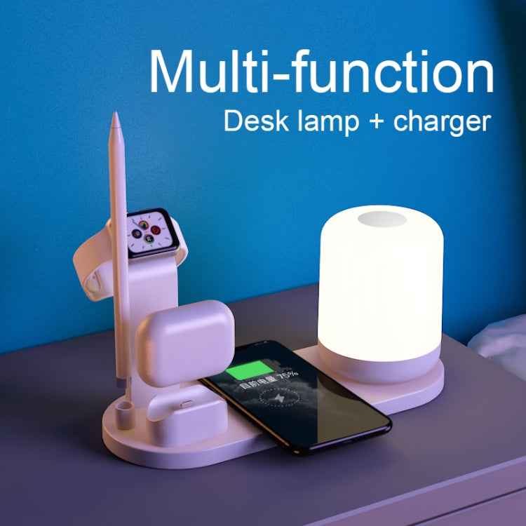 WS6 10W 2 USB Ports + USB-C / Type-C Port Multi-function Desk Lamp + Qi Wireless Charging Charger