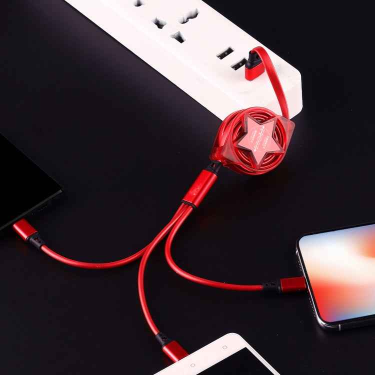 1.2m 3 in 1 USB to USB-C / Type-C + 8Pin + Micro USB Retractable Data Syn Charging Cable