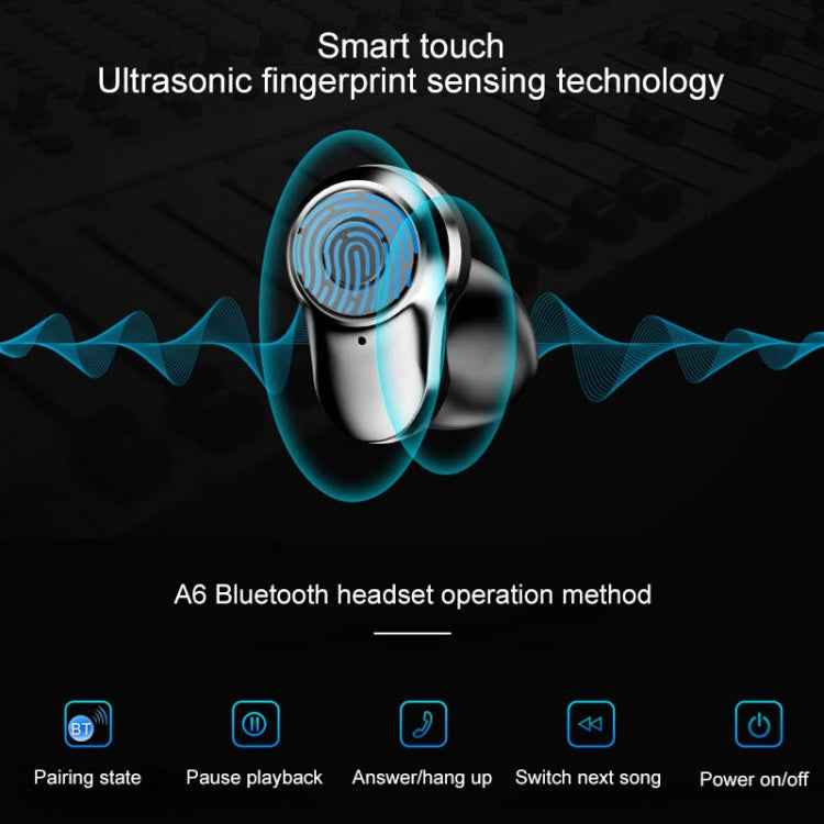 A6 TWS Bluetooth 5.0 Touch Wireless Bluetooth Earphone with Charging Box & LED Smart Digital Display, Support Voice Assistant & Memory Connection & HD Call