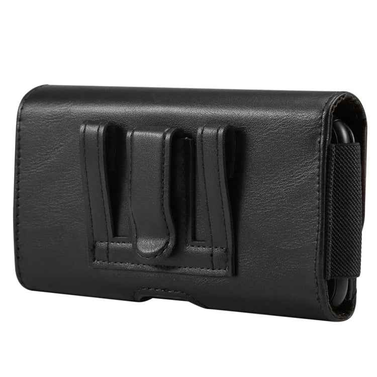 Lambskin Elastic Band Men 5.2 Inch Mobile Phone Universal Hanging Waist Leather Case with Card Slot,