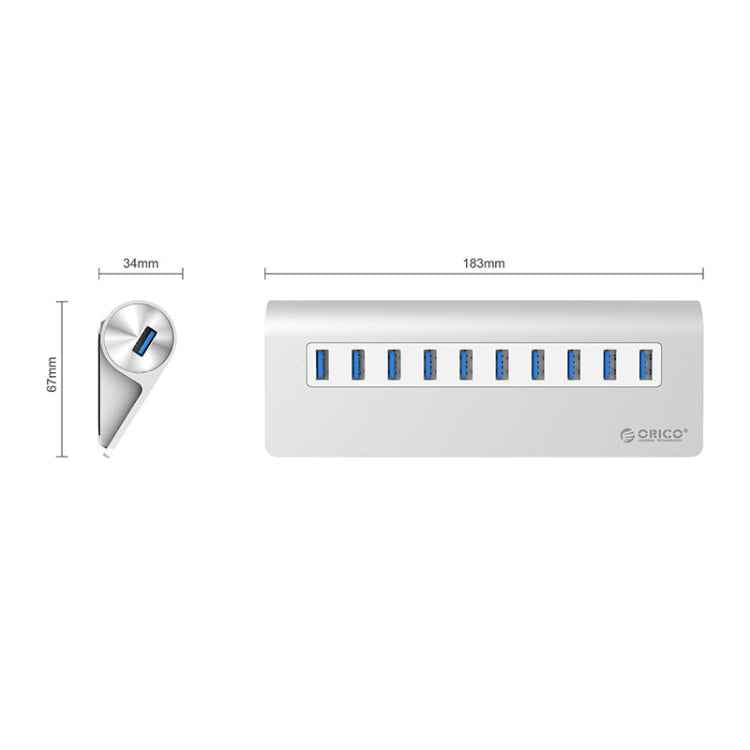 ORICO M3H10-U3-V2 Aluminum Alloy 10 USB 3.0 Ports HUB