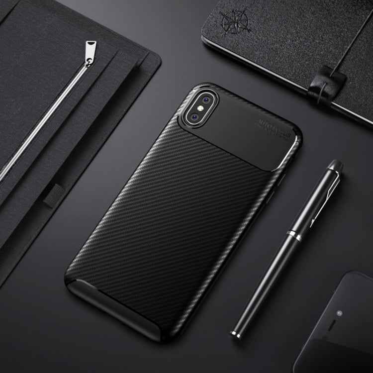 For iPhone X / XS Beetle Shape Carbon Fiber Texture Shockproof TPU Case